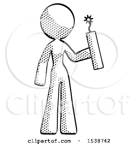 Halftone Design Mascot Woman Holding Dynamite with Fuse Lit by Leo Blanchette