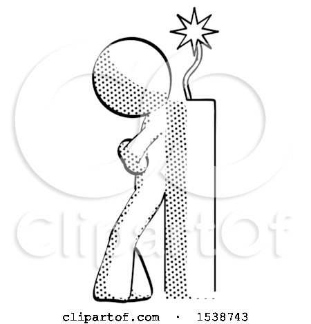 Halftone Design Mascot Man Leaning Against Dynimate, Large Stick Ready to Blow by Leo Blanchette