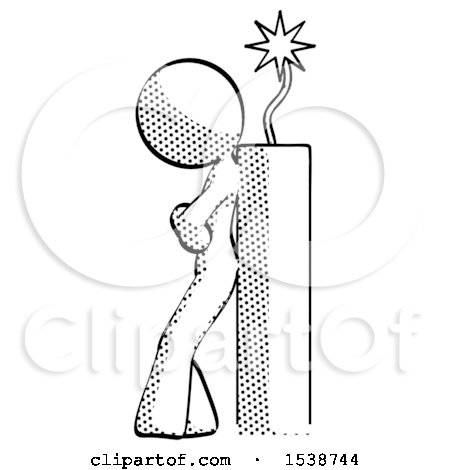 Halftone Design Mascot Woman Leaning Against Dynimate, Large Stick Ready to Blow by Leo Blanchette