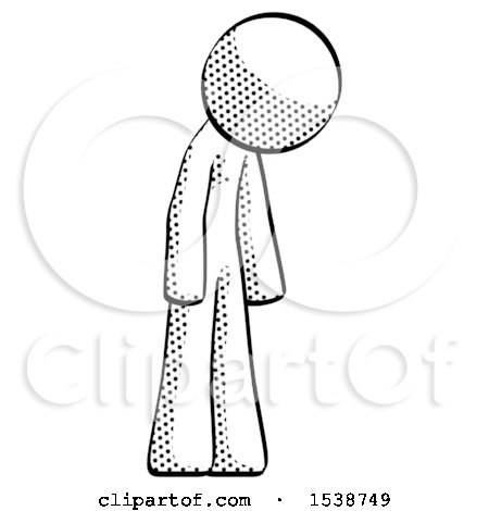 Halftone Design Mascot Man Depressed with Head down Turned Right by Leo Blanchette