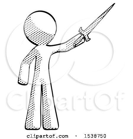 Halftone Design Mascot Man Holding Sword in the Air Victoriously by Leo Blanchette