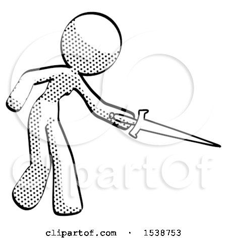 Halftone Design Mascot Woman Sword Pose Stabbing or Jabbing by Leo Blanchette