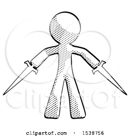 Halftone Design Mascot Man Two Sword Defense Pose by Leo Blanchette