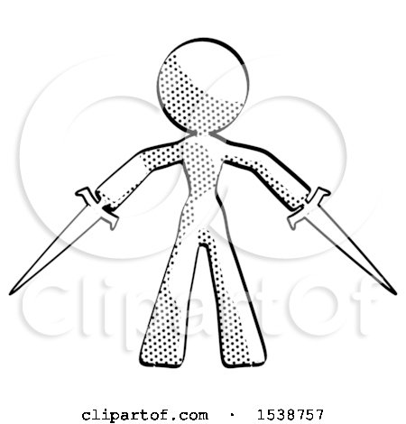 Halftone Design Mascot Woman Two Sword Defense Pose by Leo Blanchette