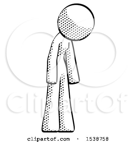 Halftone Design Mascot Woman Depressed with Head down Turned Right by Leo Blanchette