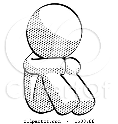 Halftone Design Mascot Man Sitting with Head down Facing Angle Right by Leo Blanchette