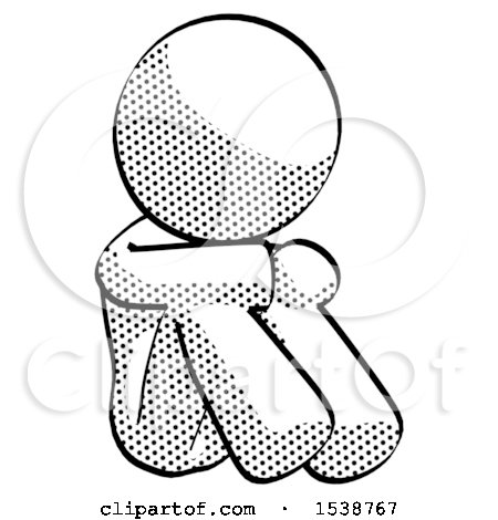 Halftone Design Mascot Woman Sitting with Head down Facing Angle Right by Leo Blanchette