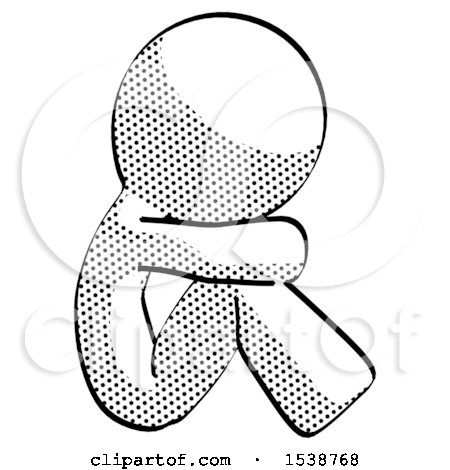 Halftone Design Mascot Man Sitting with Head down Facing Sideways Right by Leo Blanchette