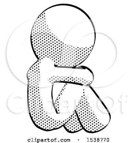 Halftone Design Mascot Man Sitting with Head down Back View Facing Right by Leo Blanchette