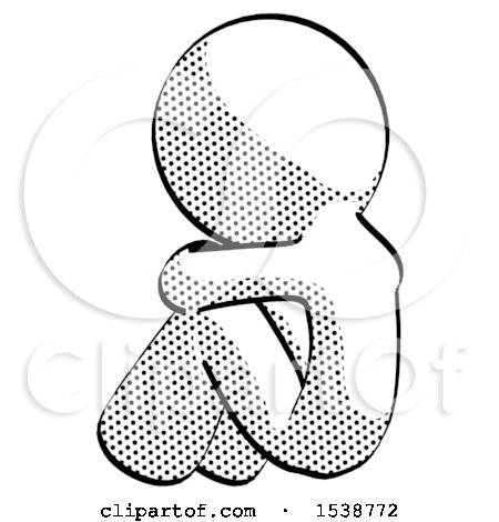Halftone Design Mascot Man Sitting with Head down Back View Facing Left by Leo Blanchette