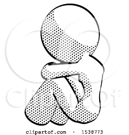 Halftone Design Mascot Woman Sitting with Head down Back View Facing Left by Leo Blanchette