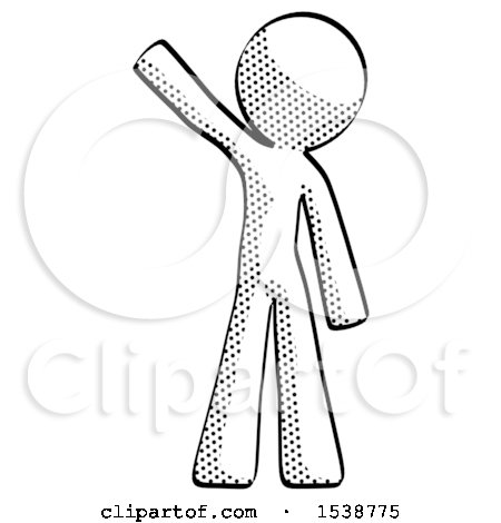 Halftone Design Mascot Man Waving Emphatically with Right Arm by Leo Blanchette