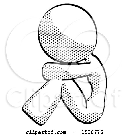 Halftone Design Mascot Woman Sitting with Head down Facing Sideways Left by Leo Blanchette