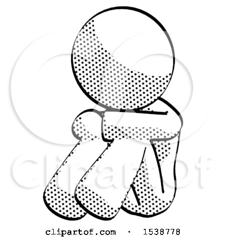 Halftone Design Mascot Woman Sitting with Head down Facing Angle Left by Leo Blanchette