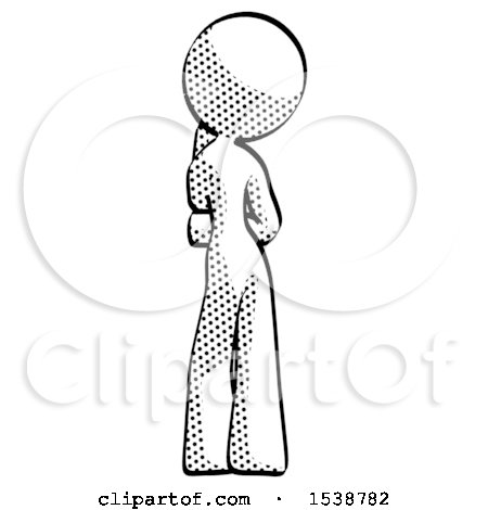 Halftone Design Mascot Woman Thinking, Wondering, or Pondering, Rear View by Leo Blanchette
