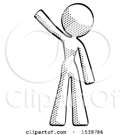 Halftone Design Mascot Woman Waving Emphatically with Right Arm by Leo Blanchette