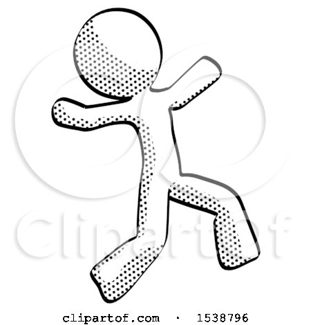 Halftone Design Mascot Man Running Away in Hysterical Panic Direction Right by Leo Blanchette