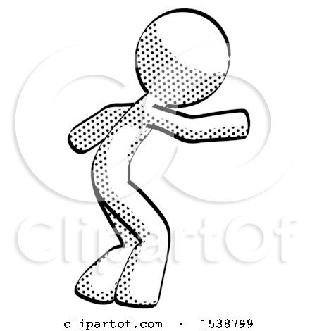 Halftone Design Mascot Man Sneaking While Reaching for Something by Leo Blanchette