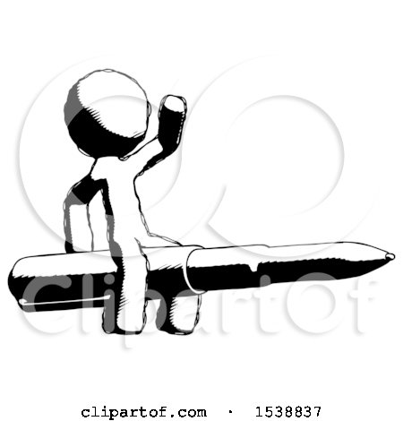 Ink Design Mascot Man Riding a Pen like a Giant Rocket by Leo Blanchette