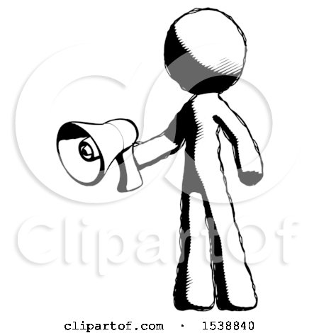 Ink Design Mascot Man Holding Megaphone Bullhorn Facing Right by Leo Blanchette