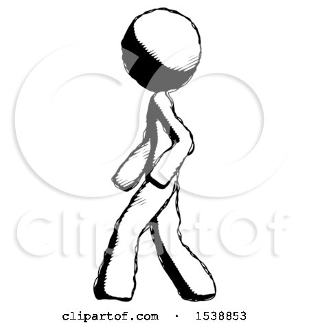 Ink Design Mascot Woman Walking Left Side View by Leo Blanchette