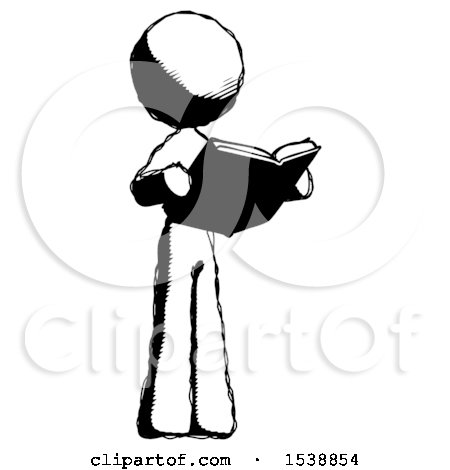 Ink Design Mascot Woman Reading Book While Standing up Facing Away by Leo Blanchette