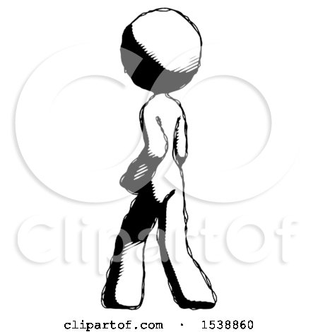 Ink Design Mascot Woman Walking Away Direction Left View by Leo Blanchette