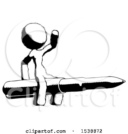 Ink Design Mascot Woman Riding a Pen like a Giant Rocket by Leo Blanchette