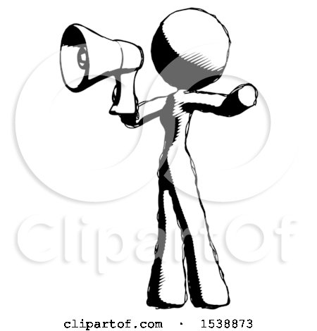 Ink Design Mascot Woman Shouting into Megaphone Bullhorn Facing Left by Leo Blanchette