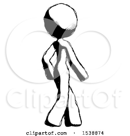 Ink Design Mascot Woman Walking Away Direction Right View by Leo Blanchette