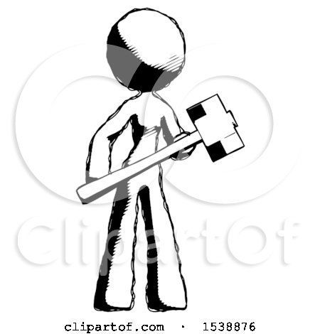 Ink Design Mascot Woman with Sledgehammer Standing Ready to Work or Defend by Leo Blanchette