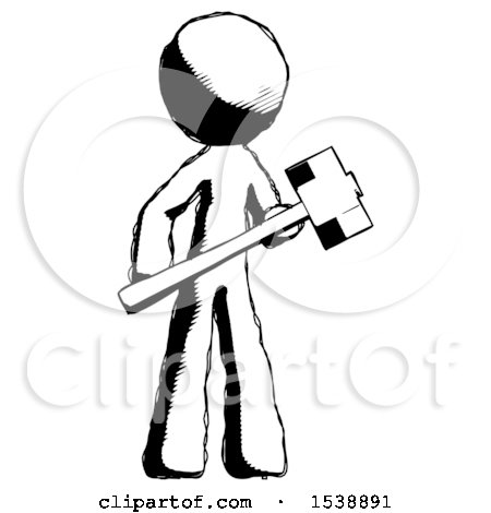 Ink Design Mascot Man with Sledgehammer Standing Ready to Work or Defend by Leo Blanchette