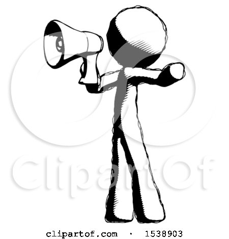 Ink Design Mascot Man Shouting into Megaphone Bullhorn Facing Left by Leo Blanchette