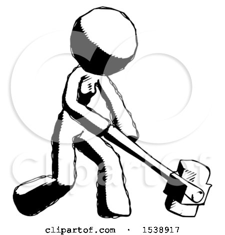 Ink Design Mascot Woman Hitting with Sledgehammer, or Smashing Something at Angle by Leo Blanchette