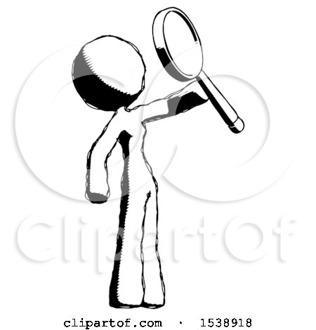 Ink Design Mascot Woman Inspecting with Large Magnifying Glass Facing up by Leo Blanchette