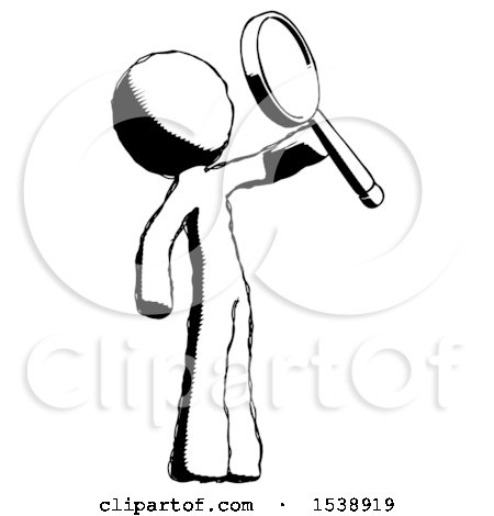 Ink Design Mascot Man Inspecting with Large Magnifying Glass Facing up by Leo Blanchette