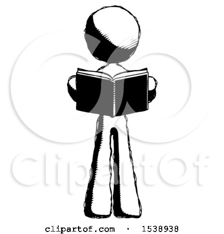 Ink Design Mascot Woman Reading Book While Standing up Facing Viewer by Leo Blanchette