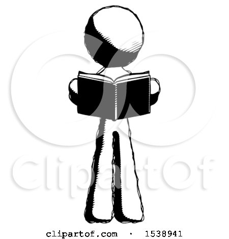 Ink Design Mascot Man Reading Book While Standing up Facing Viewer by Leo Blanchette