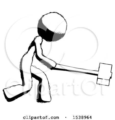 Ink Design Mascot Woman Hitting with Sledgehammer, or Smashing Something by Leo Blanchette