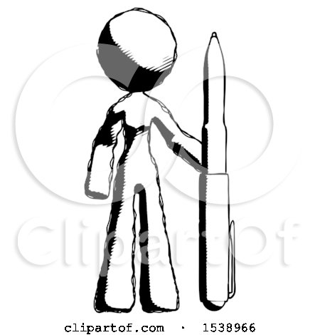 Ink Design Mascot Woman Holding Large Pen by Leo Blanchette