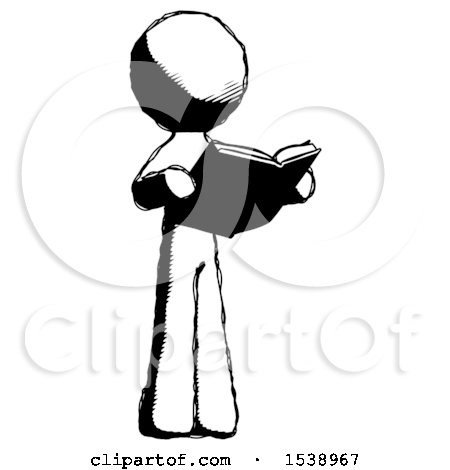 Ink Design Mascot Man Reading Book While Standing up Facing Away by Leo Blanchette