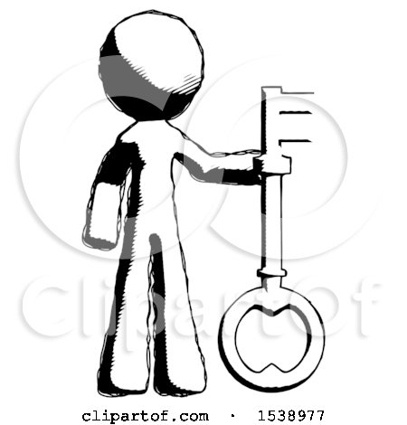 Ink Design Mascot Man Holding Key Made of Gold by Leo Blanchette