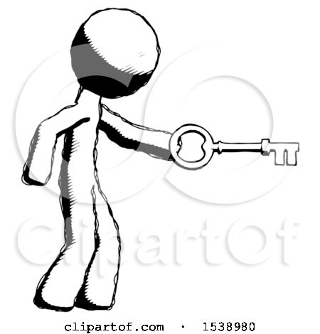 Ink Design Mascot Man with Big Key of Gold Opening Something by Leo Blanchette
