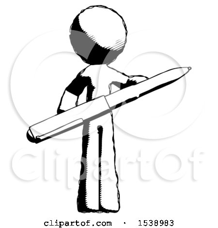 Ink Design Mascot Man Posing Confidently with Giant Pen by Leo Blanchette