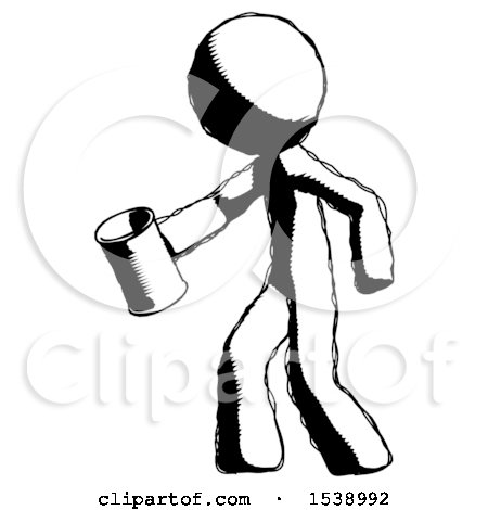 Ink Design Mascot Man Begger Holding Can Begging or Asking for Charity Facing Left by Leo Blanchette
