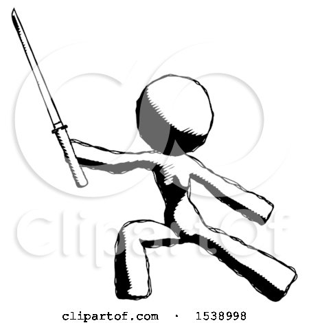 Ink Design Mascot Woman with Ninja Sword Katana in Defense Pose by Leo Blanchette