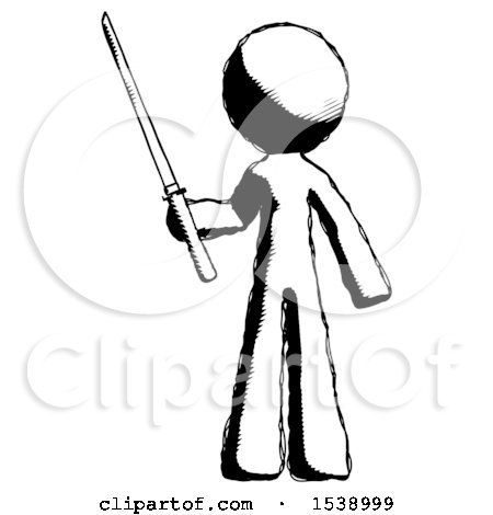 Ink Design Mascot Man Standing up with Ninja Sword Katana by Leo Blanchette