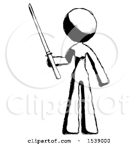 Ink Design Mascot Woman Standing up with Ninja Sword Katana by Leo Blanchette
