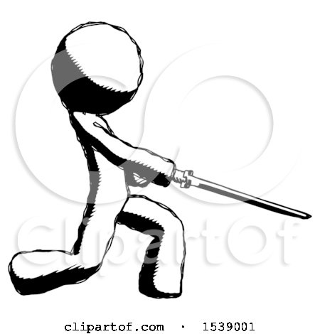 Ink Design Mascot Man with Ninja Sword Katana Slicing or Striking Something by Leo Blanchette