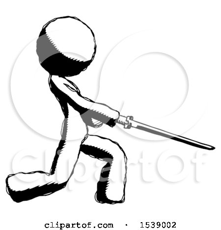 Ink Design Mascot Woman with Ninja Sword Katana Slicing or Striking Something by Leo Blanchette
